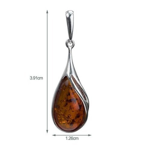 [Australia] - Ian and Valeri Co. Certificate Genuine Amber Sterling Silver Pear Shape Pendant Chain 18" Necklace 