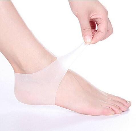 [Australia] - 1 Pair Silicone Gel Heel Protector-Sock Cracked Foot Care Pain Relief Anti-cracking Cushion Pad for Spur, Cracked, Foot Blister, Plantar Fasciitis (White) White 