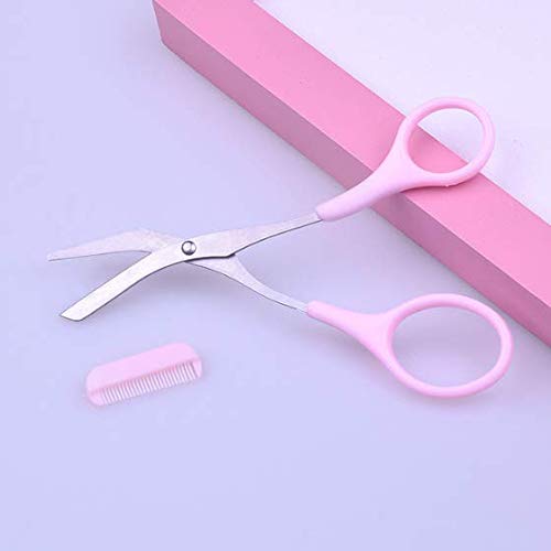 [Australia] - KDDOM 1 Pcs Stainless Steel Eyebrow Scissors With Comb,Curved Eyebrow Trimmer Grooming Small Scissors(Pink) 