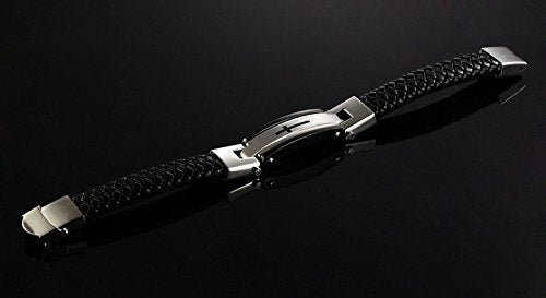 [Australia] - Feraco Leather Cross Bracelet for Men Christian Religous Confirmation Gifts with Stainless Steel Clasp, 8.66 inch Black 