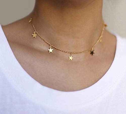 [Australia] - Star Choker Necklace for Women Dainty 14K Gold Plated Layered Choker Necklace Jewelry for Teen Girls A:Gold Star 