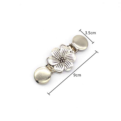 [Australia] - VIEEL 2 Pack Silver Sweater Shawl Clips Set Retro Cardigan Collar Clips Flowers Patterns Dresses Shawl Clip for Women Girls 