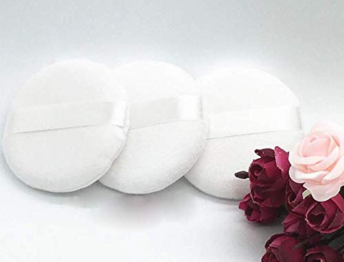 [Australia] - 3PCS Women Lady Girls White Super Soft Plush Round Velour Loose Powder Puff with Ribbon Skin Care Facial Makeup Cosmetic Powder Puff - 3.15" Diameter 