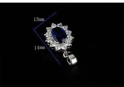 [Australia] - Blue Simulated Sapphire Zirconia Crystals Ellipse Set Pendant Necklace 18" Earrings 18 ct White Gold Plated 