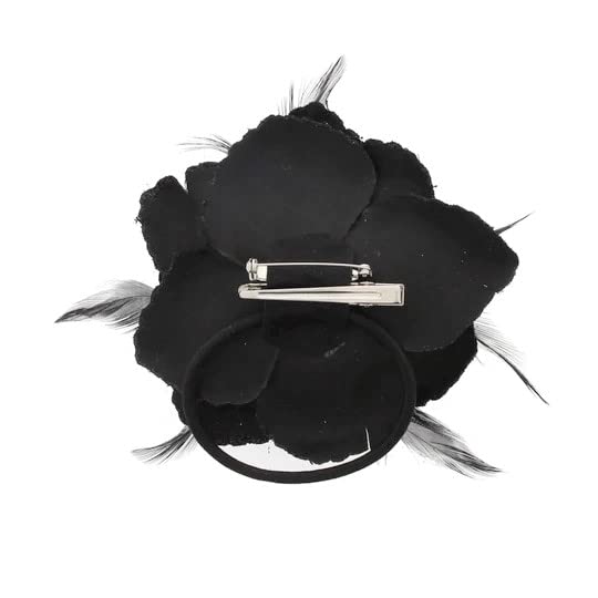 [Australia] - Topkids Accessories Rose Flower Hair Clip Hairband Brooch Safety Pin Hairpin Floral Corsage Fascinator Hair Band Aligator Beak Grip for Women & Girls Wedding Prom Party Special Occasion (Black) Black 