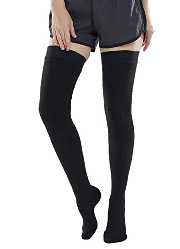 [Australia] - Thigh High Compression Stockings Closed Toe for Men & Women, Opaque, KEKING 20-30mmHg Graduated Compression Leg Support Hose with Silicone Band - Swelling, Varicose Veins, Edema, DVT, Black X-Large X-Large (1 Pair) 20-30mmhg Black Closed Toe 