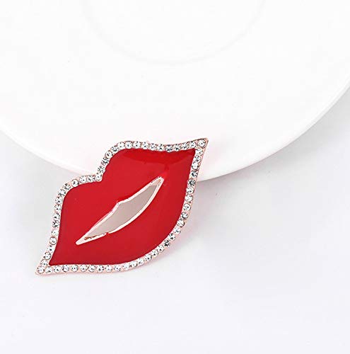 [Australia] - BELUCKIN Hot Sexy Red Lips Brooch Pin Enamel Rhinestones Valetine's Day Fashion Jewelry 