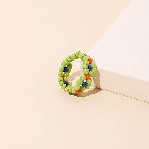 [Australia] - Caiyao 4-6Pcs Handmade Colorful Beaded Flower Stretch Ring Multicolor Seed Daisy Multiple Wildflowers Adjustable Size Elastic Plant Ring for Women Girls Vacation Holiday Tour Jewelry A 6 Pcs 