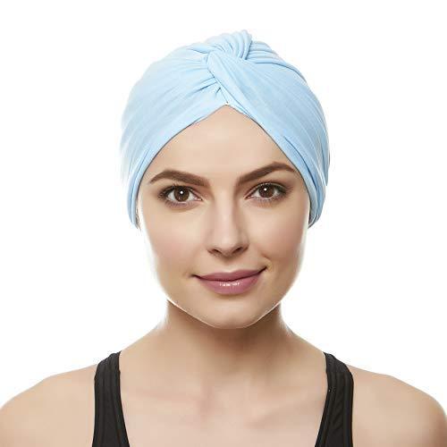 [Australia] - Beemo Womens Swim Cap Bathing Turban-Polyester Twisted Pleated Turban Head Cover Light Blue 