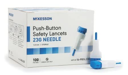 [Australia] - MCK16232400 - Lancet McKesson Push-Button Safety Needle 1.8 mm Depth 23 Gauge Spring-Loaded Push Button 