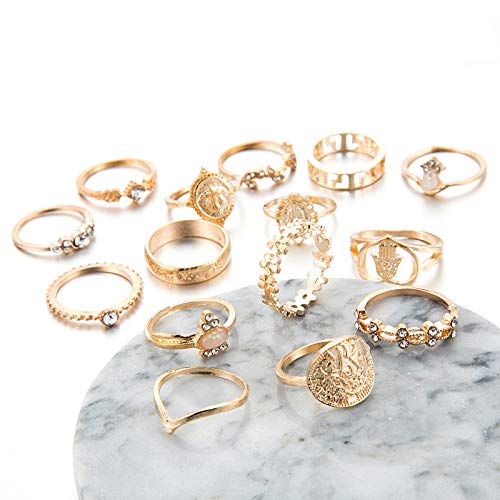 [Australia] - CSIYAN 6-16 PCS Knuckle Stacking Rings for Women Teen Girls,Boho Vintage Finger Rings Stackable Gold Silver Midi Rings Set Multiple Rings Pack Size 5-10 