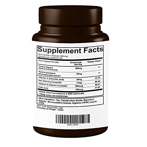 [Australia] - Pure Nutrition Papaya Complete - 60 Veg Capsules (Supports Platelet Immunity & Digestion) Each Capsule Contains 500mg Carica Papaya Fruit and Leaf Extract. Non-GMO | Gluten-Free 