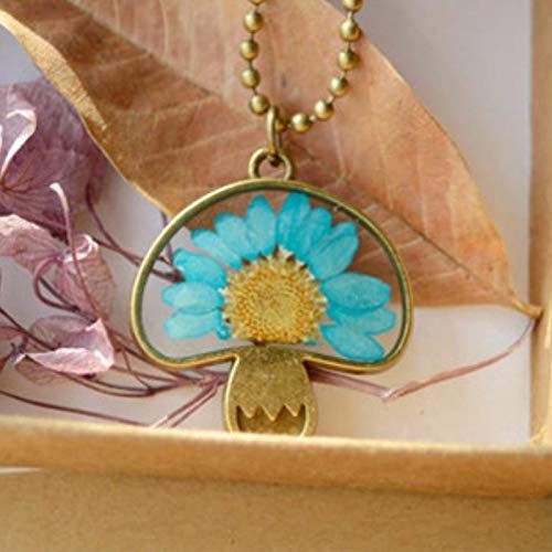 [Australia] - MIXIA Cute Natural Real Sunflower Long Chain Vintage Bead Chain Mushroom Shaped Dried Flower Pendant Necklace 