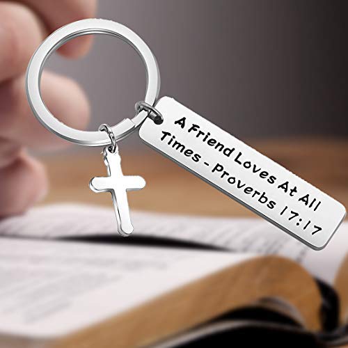 [Australia] - FEELMEM Best Friend Keychain BFF Gift A Friend Loves at All Times Proverbs 17:17 Keychain Religious Friend Gift Chirstian Jewelry Friendship Keyring Gift 