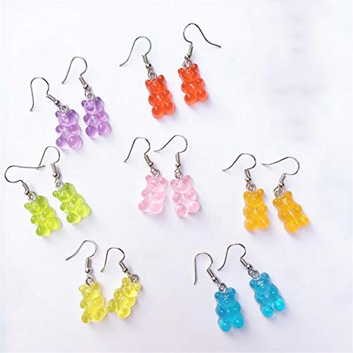 [Australia] - RUIZHEN Cute Mini Gummy Bear Dangle Earrings Pendant Necklace Jewelry Set Cute Animal Earrings orange 