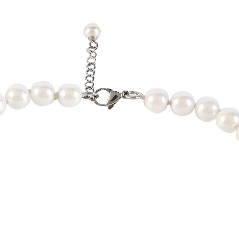 [Australia] - LEILE White 8mm Glass Pearls Necklace Bracelet Earring Diamond Jewelry 3 Set Wholesale for Women Little Girls 14.5inch 
