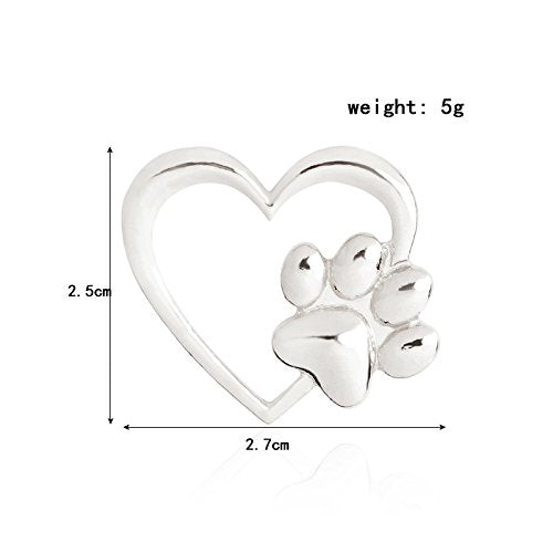 [Australia] - MIXIA Cat Dog Pawprint Pin for Women Cute Heart Puppy Pet Footprint Memorial Brooch Animal Badge Gift Silver 