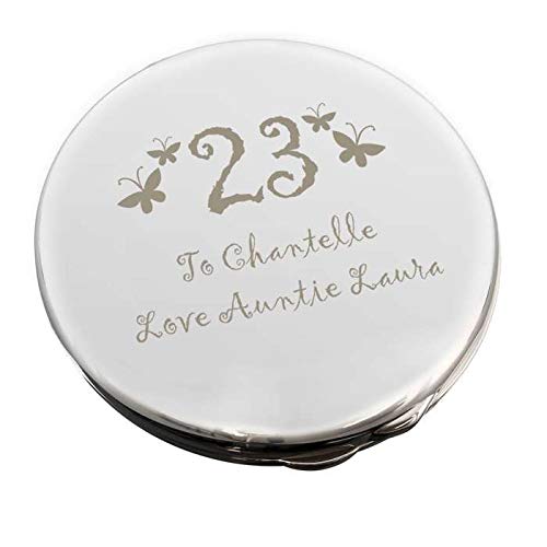 [Australia] - Custom Personalised Laser Engraved Round Butterfly Motif Compact Mirror Birthday Girl 18th 21st 30th 40th 50th 60th For Her. 