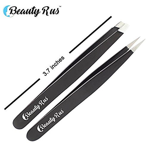 [Australia] - Professional Eyebrow Tweezers Set & Compact Pocket Mirror- Precision Pointed & Slant Tweezer Stainless Steel, Best for Eyebrows or Ingrown Hair for Women and Men - Perfect Beauty Gift Pack Value Pack 