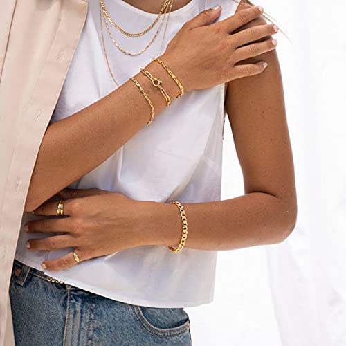 [Australia] - MOROTOLE 5 Pcs 14K Gold Plated Bead Ball Bracelet – Gold Beaded Bracelets for Women Stackable Stretch Elastic Bracelet Jewelry Gifts 3pcs(2 bead+ 1 link) 