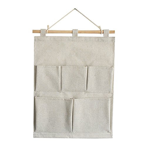 [Australia] - Over The Door Magazine Storage Pockets, Wall Door Closet Hanging Storage Bag Organizer, (5 Pockets-Nature) 