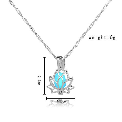 [Australia] - Luminous Lotus Pendant Necklace, Hollow Flower Lockets Necklace Blue 