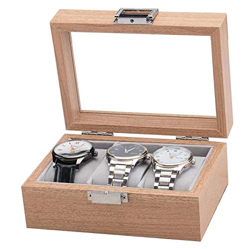 [Australia] - Wooden Watch Box Watch Organizer with Glass Display Top… (3 slot) 3 slot 