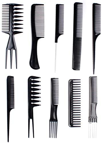 [Australia] - ONEBRAND 10Pcs Hair Comb Set - Hair Styling Pro Kit - Professional Barber Salon Gift - Portable Hairdressing Plastic Comb Set – Suitable for All Type Hair. (Black / 10 Piece Set) Black / 10 Piece Set 