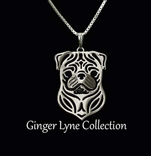 [Australia] - Pug Dog Sterling Silver Necklace Dangle Earrings Set by Ginger Lyne Puppy Dog Pet Pendant Box Chain Doggie Animal Paw Print Heart Jewelry for Pit Mom Women Girls Teens 