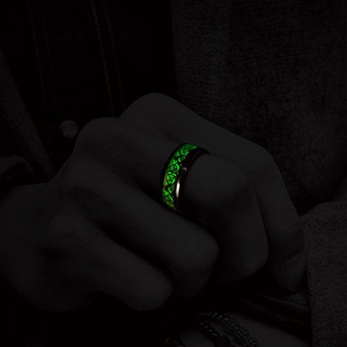 [Australia] - King Will Aurora 7mm/8mm Green/Blue Celtic Dragon Aurora Luminou Glow Black/Silver Titanium Wedding Ring for Unisex 7mm Green Light 6 