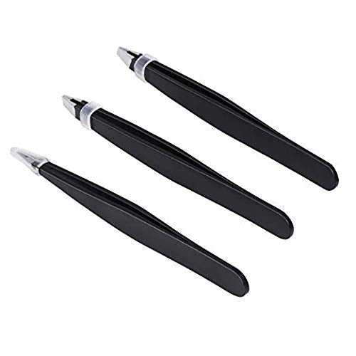 [Australia] - bC BimeTALliC CAble Stainless Steel Tweezers Slanted, Pointed and Flat Tip for The Removal of Facial, Ingrown Hairs, Splinters and The Treatment of Blackheads, Black 