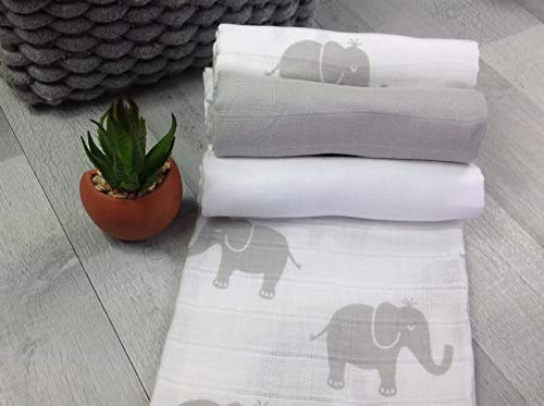 [Australia] - MuslinZ 6pk Baby Muslin Squares Burp Cloth 100% Cotton 70x70cm (Grey Elephant) Grey Elephant 