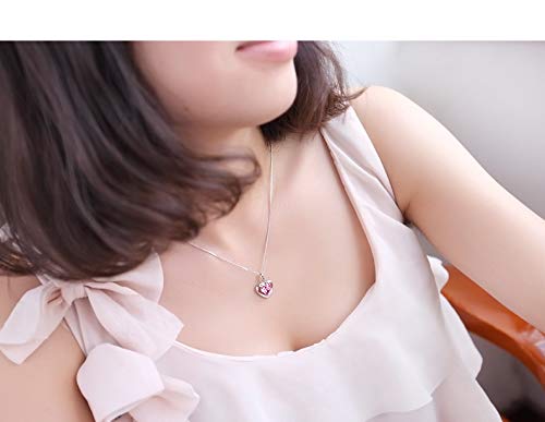 [Australia] - Lam Sence Sterling Silver 8mm Heart Shape Crystal with Cubic Zirconia Pendant Necklace Purple 