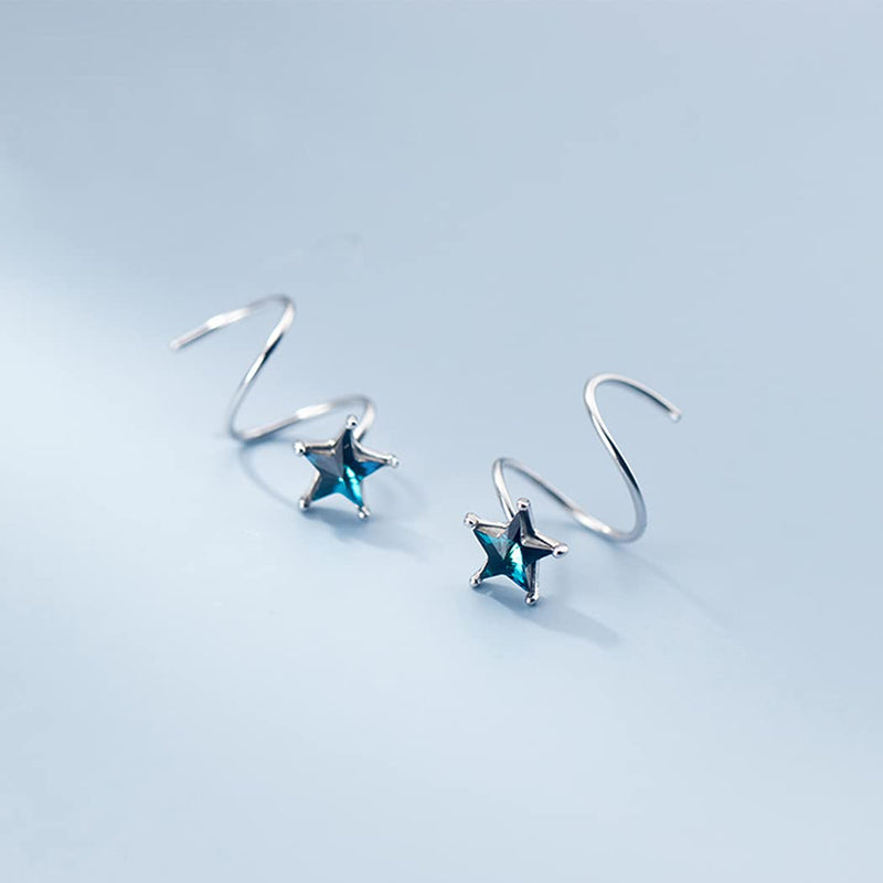 [Australia] - FarryDream 925 Sterling Silver Blue Crystal Star Earrings for Teen Girls Fashion Wrap Earrings 
