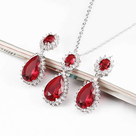 [Australia] - Lavencious Teardrop Dangle Necklace & Earring Sets for Women Trendy AAA Cubic Zirconia for Women Red 