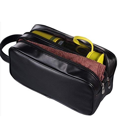 [Australia] - HappyDavid Soft PU Leather Zipped Travel Toiletry Bag Mens Ladies Supply Toiletry Bag Case(Black) 1.Black 