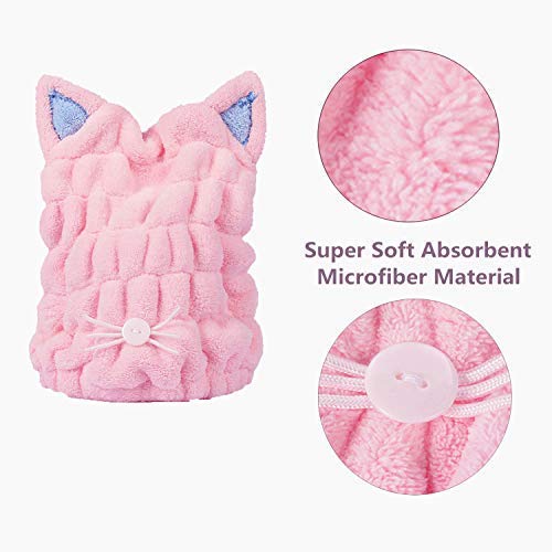 [Australia] - OrangeTag 2Pcs Ultra Absorbent Hair Quick Drying Towel Microfiber Hair Dry Wrap Turban Cute Kitty Ears Cap Bath Tool Hat for Women Girls 