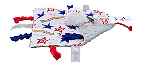 [Australia] - Baby Sensory, Educational & Teething Closed Ribbon Tag Lovey Blanket with Security Plush: 10"X10" (Baseball) 