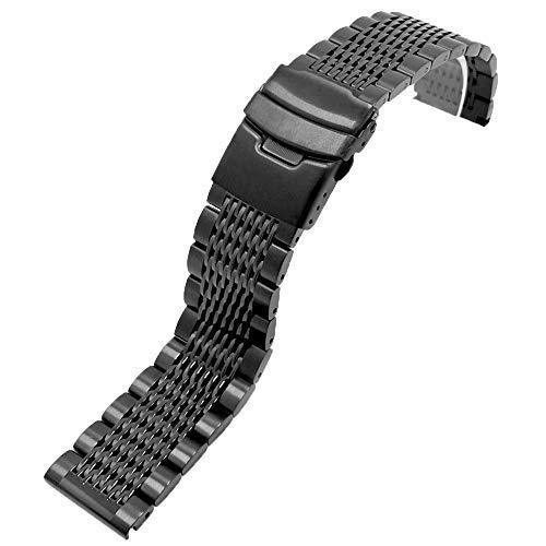[Australia] - Silver Black Premium Stainless Steel Watch Band Mesh Watch Strap for Men Women, Double Locks Deployment Clasp Watch Bracelet Replacement Metal Band 18mm 20mm 22mm 24mm 