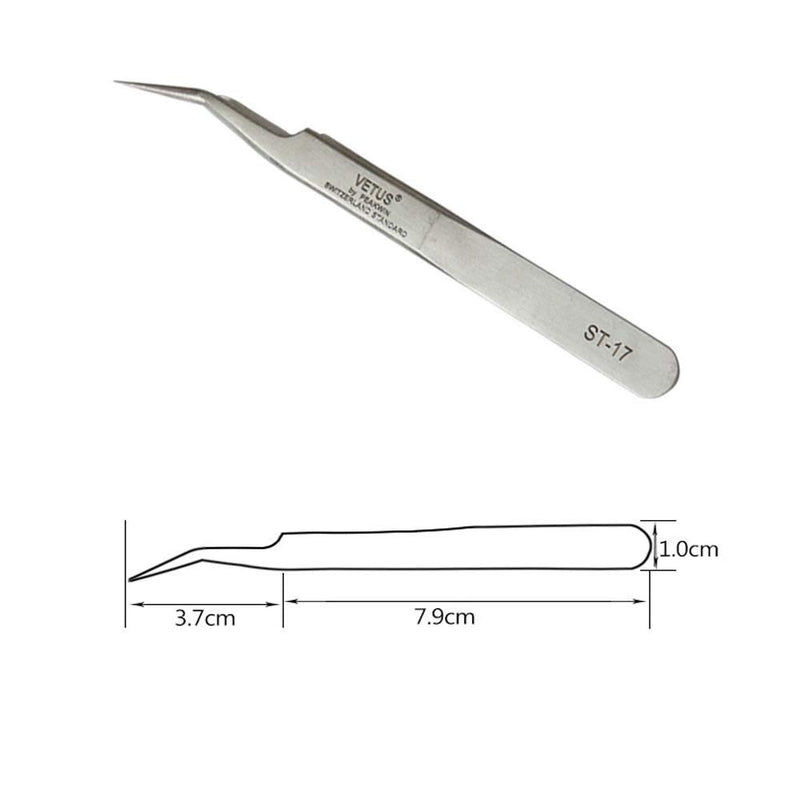 [Australia] - Vetus Tweezer Professional Tweezers Tool Non-magnetic Stainless Steel Curved Slant Tip Eyelash Eyebrow Tool (ST-17) ST-17 