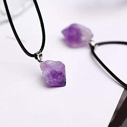 [Australia] - Natural Amethyse Crystal Pendant Necklace for Women Men Raw Amethyst Crystal Cluster Chakra Stones Energy Healing Crystals Necklace Reiki Chakra Meditation Therapy 