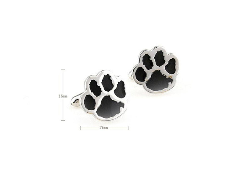 [Australia] - MRCUFF Cub Paw Print Bear Tiger Dog Black Big Cat Pair Cufflinks in a Presentation Gift Box & Polishing Cloth 