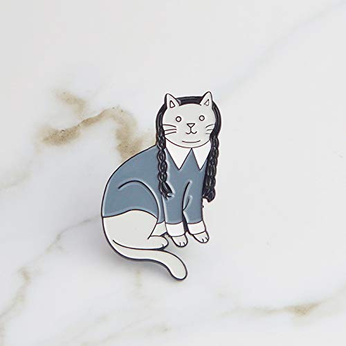 [Australia] - MIXIA Gothic Style Wednesday Adamdams Enamel Brooch Adams Cartoon Cat Pin Personality Unique Collar Backpack Jewelry Accessories 