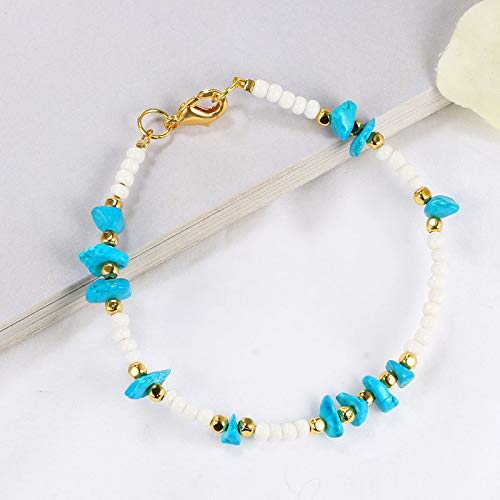 [Australia] - Aluinn Boho Ankle Chain Fashion White Beads Anklet Bracelet Irregular Stone Simple Foot Jewelry for Women and Teen Girls 