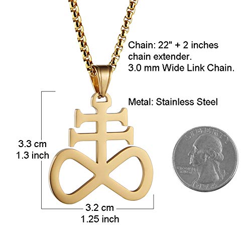 [Australia] - HZMAN Unisex Stainless Steel Church of Satan Satanic Leviathan Cross Pendant Necklace,Religions Jewelry Gold 