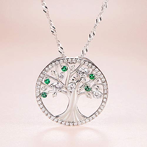 [Australia] - Emerald Jewelry for Women Birthday Gifts Necklace for Mom Wife Sterling Silver Tree of Life Pendant Simulated Diamond Jewelry Simulated Diamond Tree of Life Emerald Necklace 