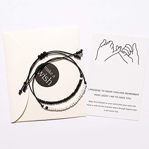 [Australia] - Pinky Promise Couples Bracelets for Boyfriend Girlfriend Gifts Long Distance Relationships Matching Bracelets for Him and Her Bead-Black/White 