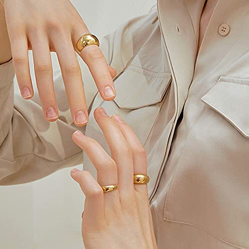 [Australia] - 3-9pcs Thick Dome Chunky Rings for Women Girls Adjustable Opening Twisted Signet Chunky Gold Stacking Rings Set Minimalist Croissant Statement Rings 3pcs-gold 