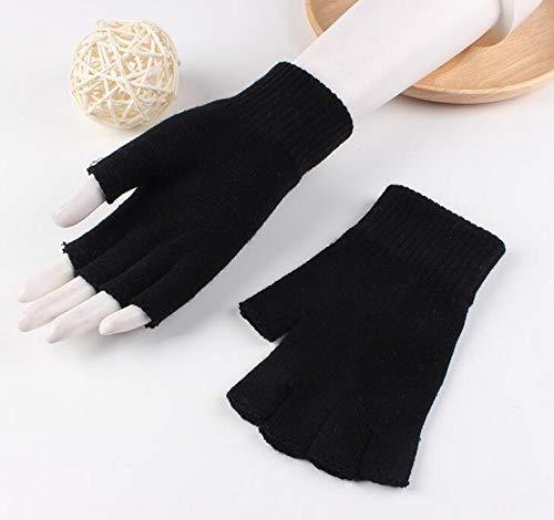 [Australia] - Upstore 1Pair Half Finger Gloves Winter Warm Fingerless Stretchy Knit Gloves Mitten for Women and Men Black 