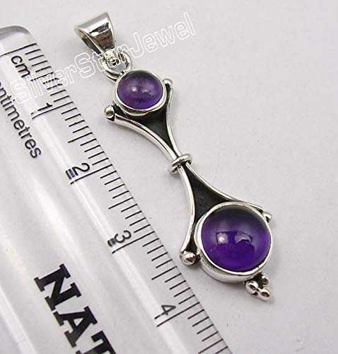 [Australia] - SilverStarJewel 925 Sterling Silver Cabochon Amethyst February Birthstone Pendant 1.7" 